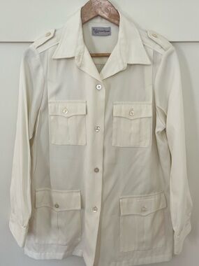 Vintage Evan-Picone White Safari Utility Jacket ILGWU Size 14(fits M/L)